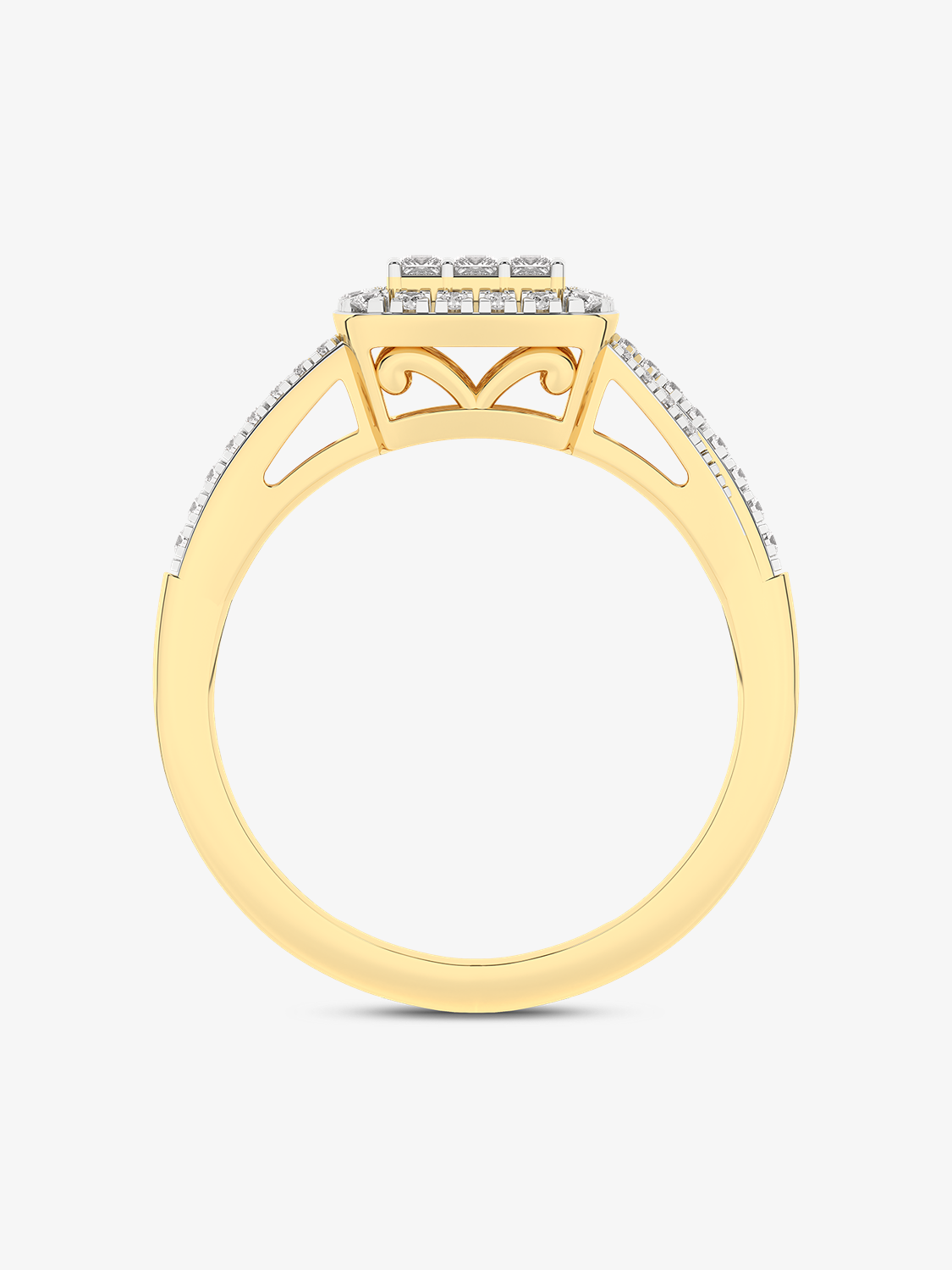 Złoty pierścionek z kwadratem brylantowym Pavé - Venetia Jewels - 14K złoto z brylantami