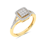 Gold ring with a diamond square Pavé - Occasion Zone
