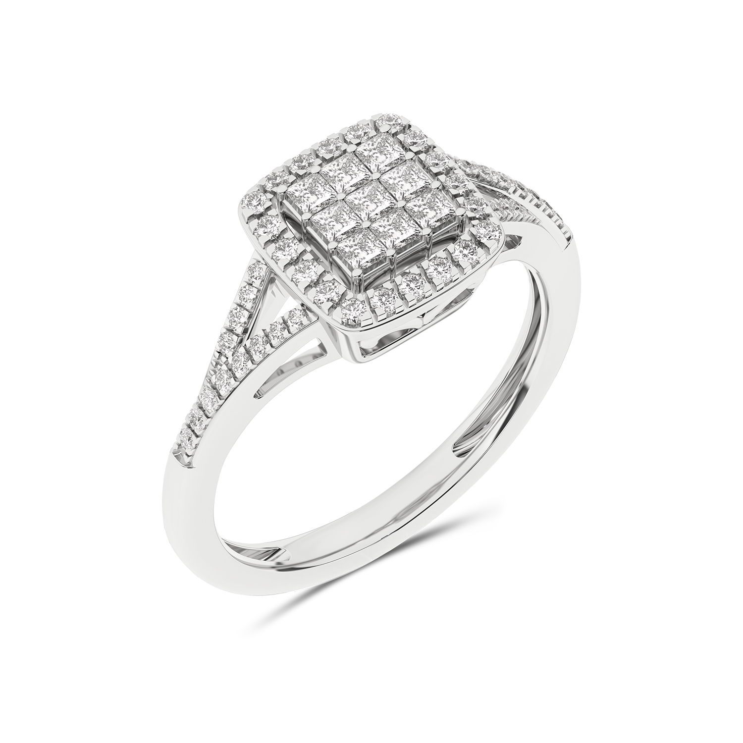 Gold ring with a pavé diamond square