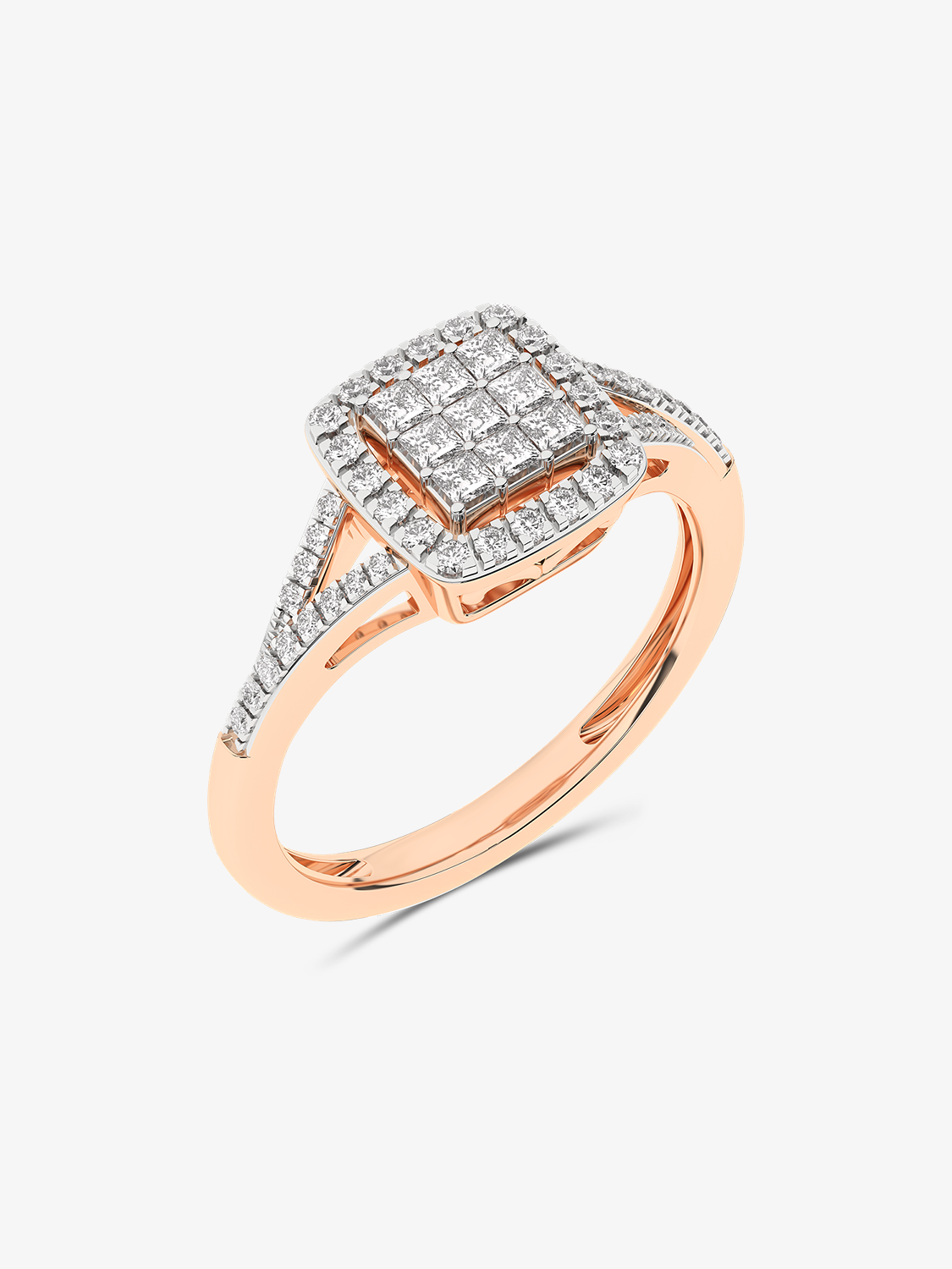 Złoty pierścionek z kwadratem brylantowym Pavé Różowy - Venetia Jewels - 14K złoto z brylantami