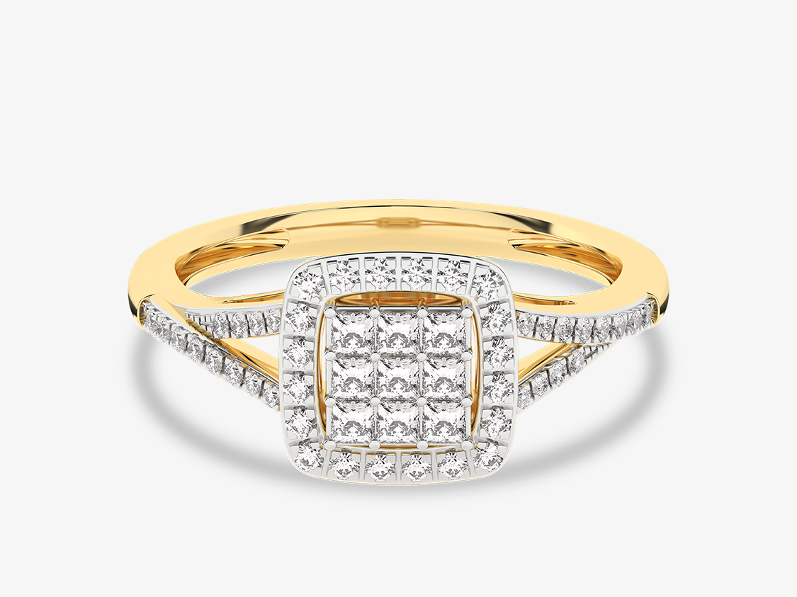 Złoty pierścionek z kwadratem brylantowym Pavé - Venetia Jewels - 14K złoto z brylantami