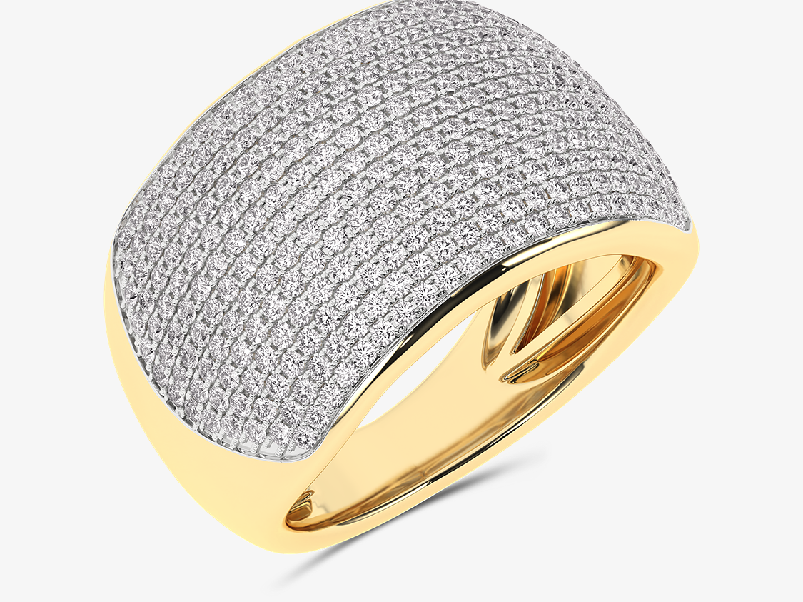 Złoty pierścionek Pavé z brylantami - Królowa żółty - Venetia Jewels - 14K złoto z brylantami