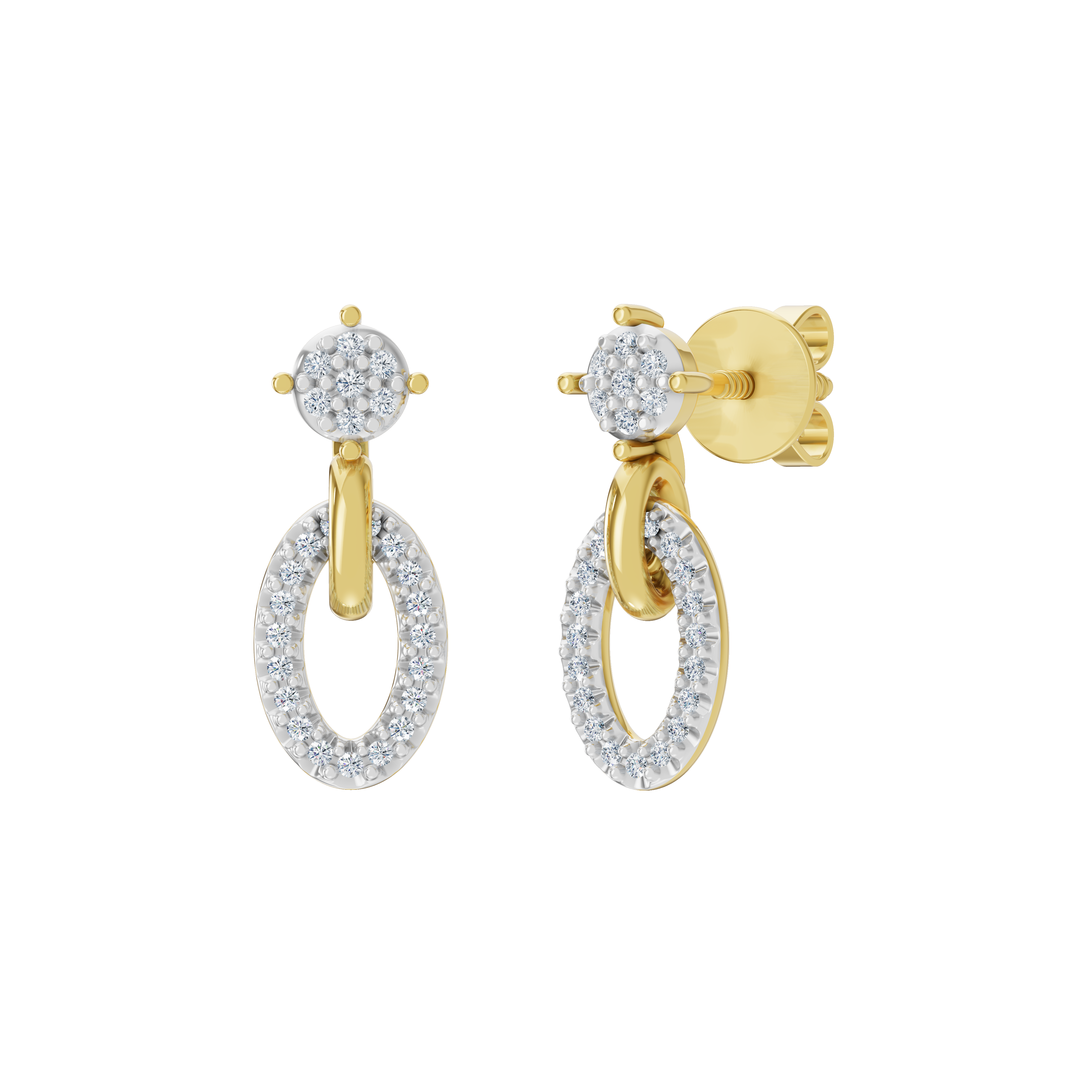 Złote kolczyki wiszące z brylantami w eleganckim stylu, idealne na specjalne okazje