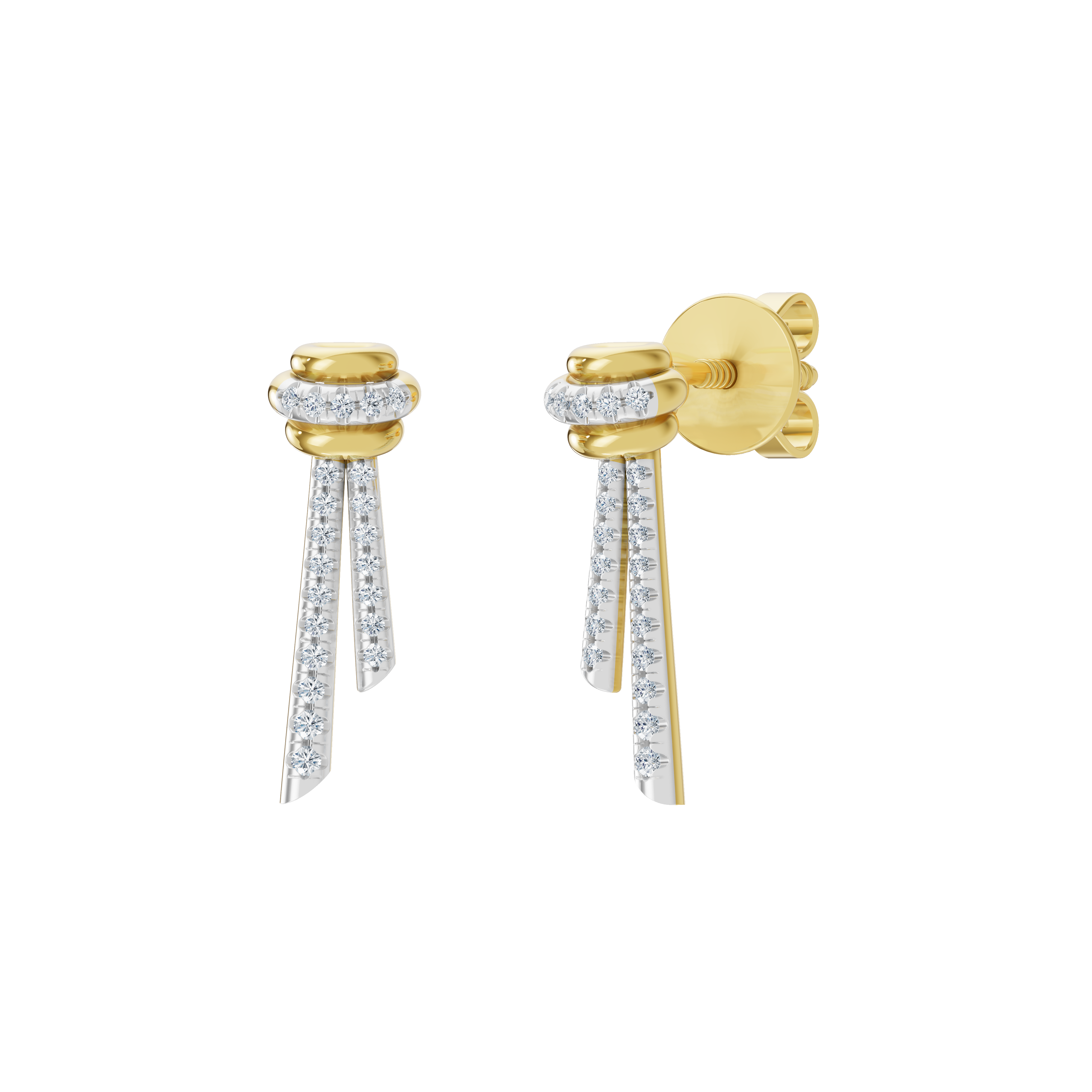 Złote kolczyki z brylantami w stylu nowoczesnym z wiszącymi detalami