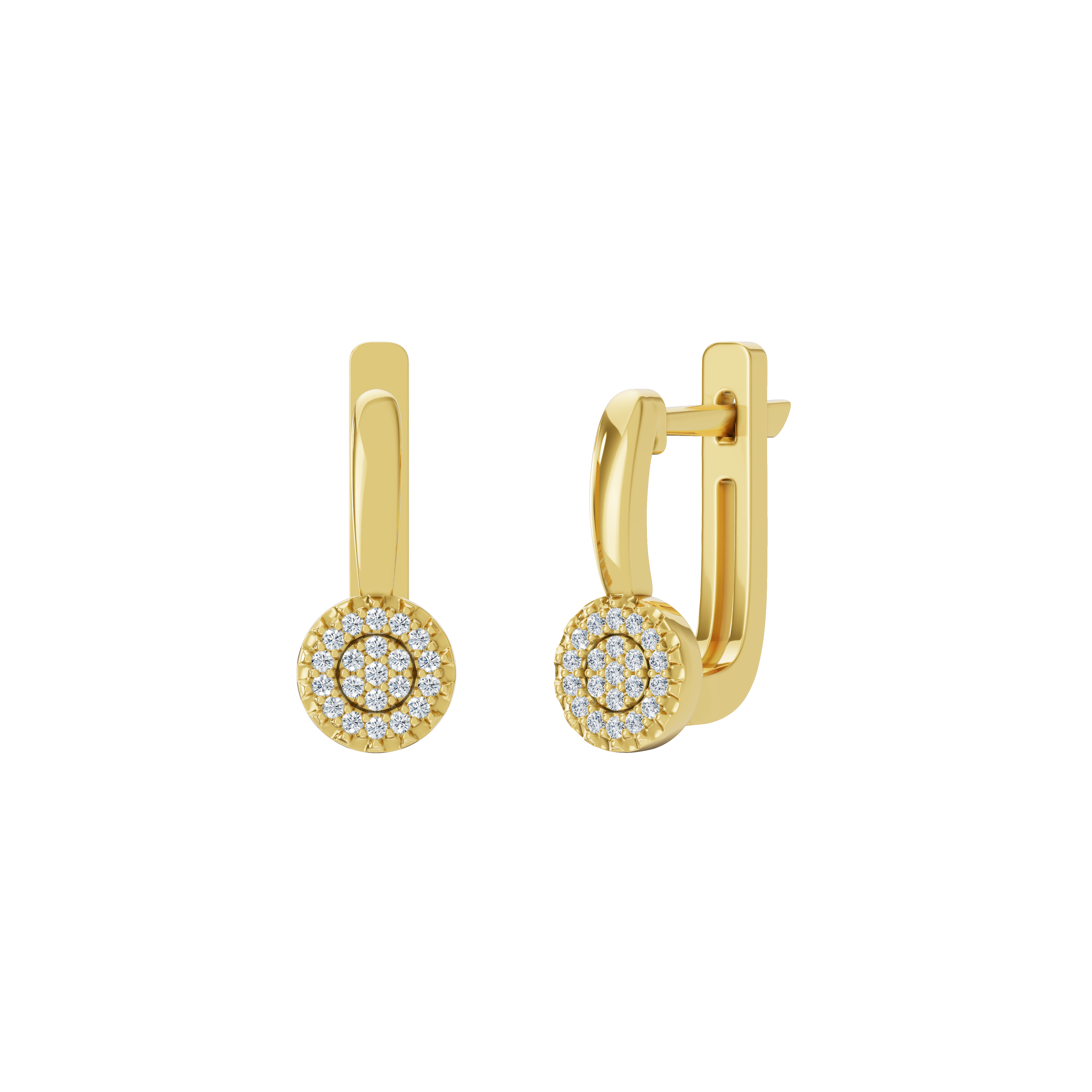 Złote kolczyki z brylantami w stylu klasycznym, eleganckie i lśniące, idealne na każdą okazję