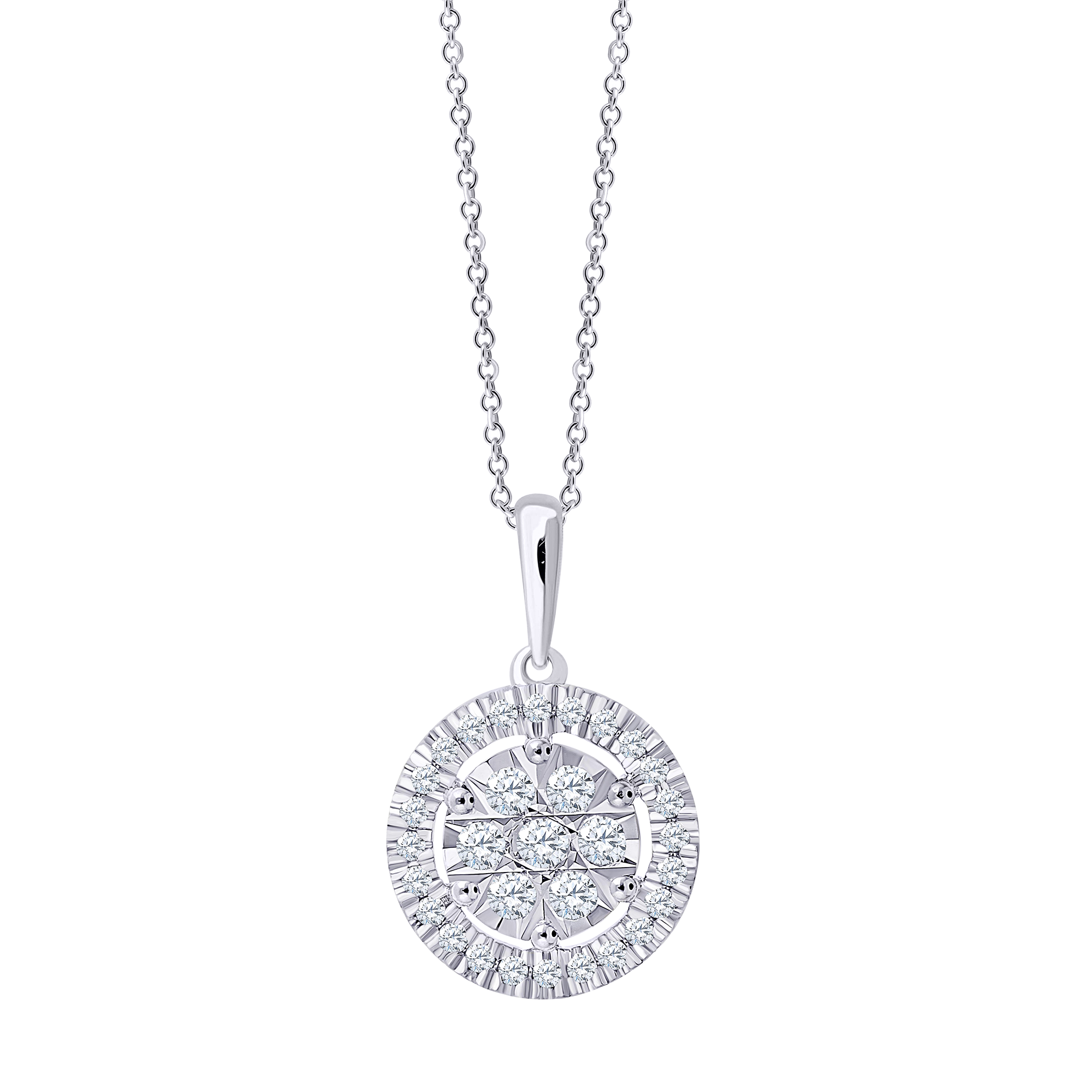 Złota zawieszka z okrągłą brylantową rozetą z centralną kompozycją