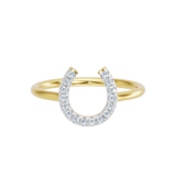 Złoty pierścionek z delikatnymi brylantami w motywie podkowy