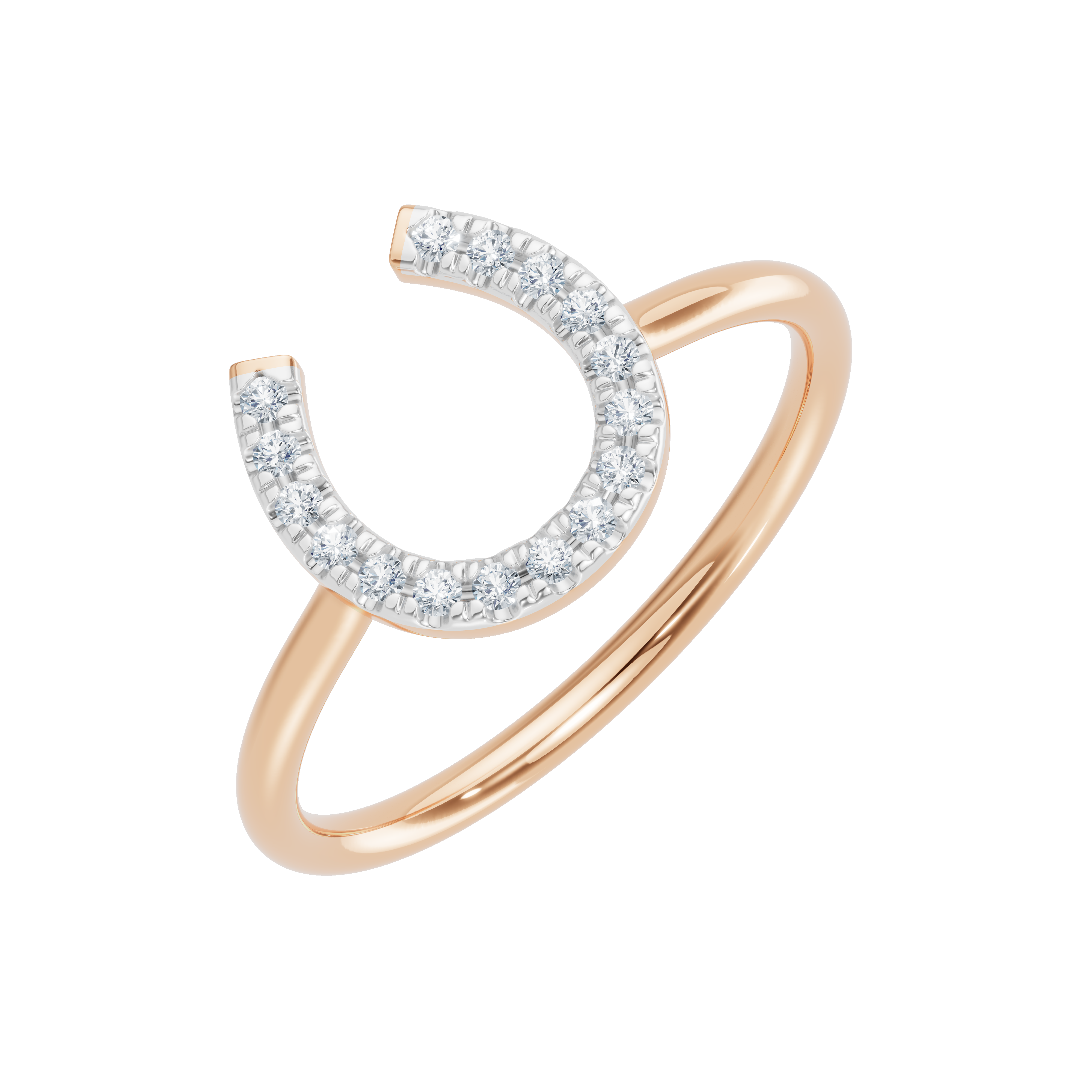 Złoty pierścionek z delikatnymi brylantami w motywie podkowy