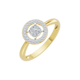Złoty pierścionek z okrągłą brylantową rozetą z ażurowym centrum