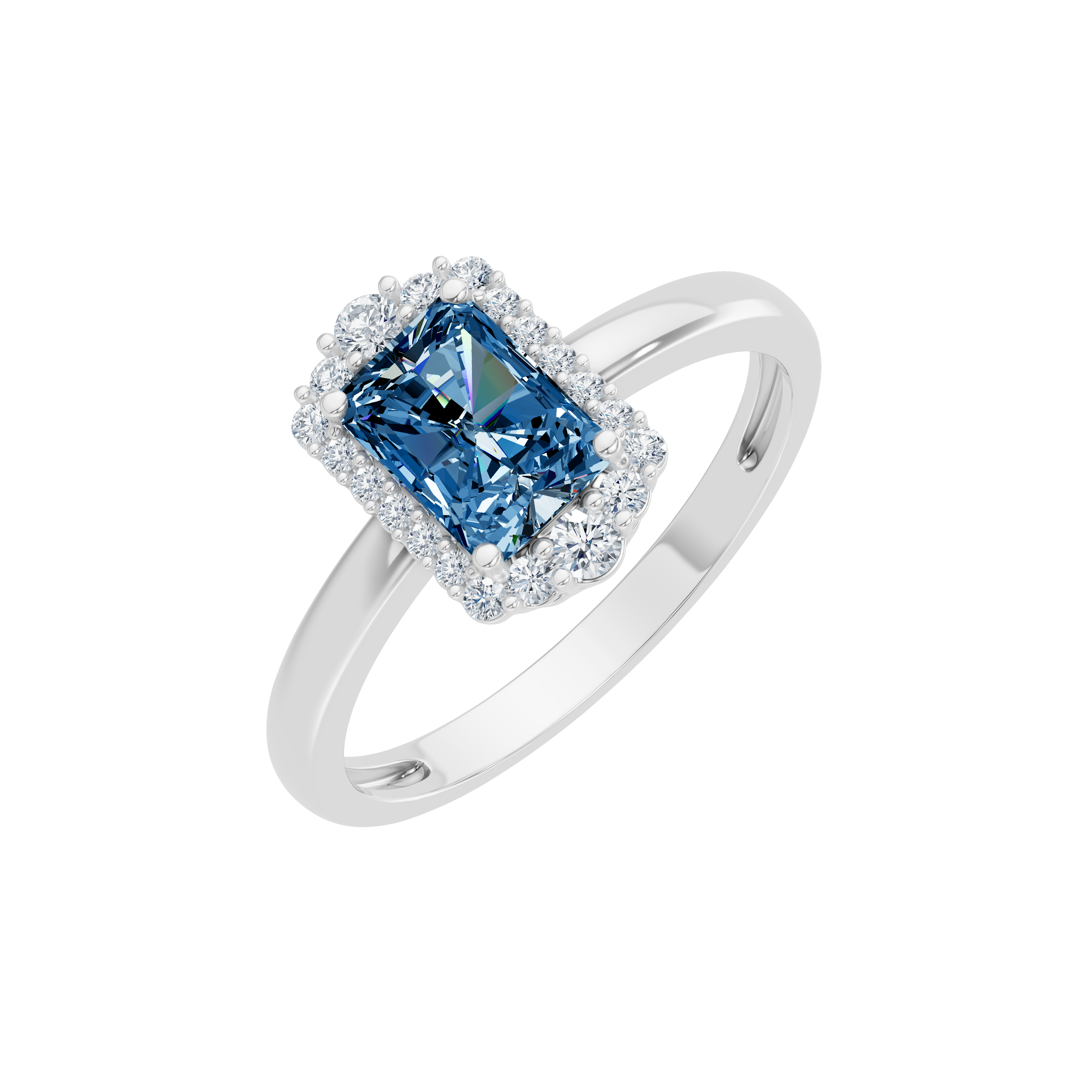 Złoty pierścionek z niebieskim topazem i brylantami