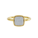 Złoty pierścionek z brylantami w geometrycznej oprawie