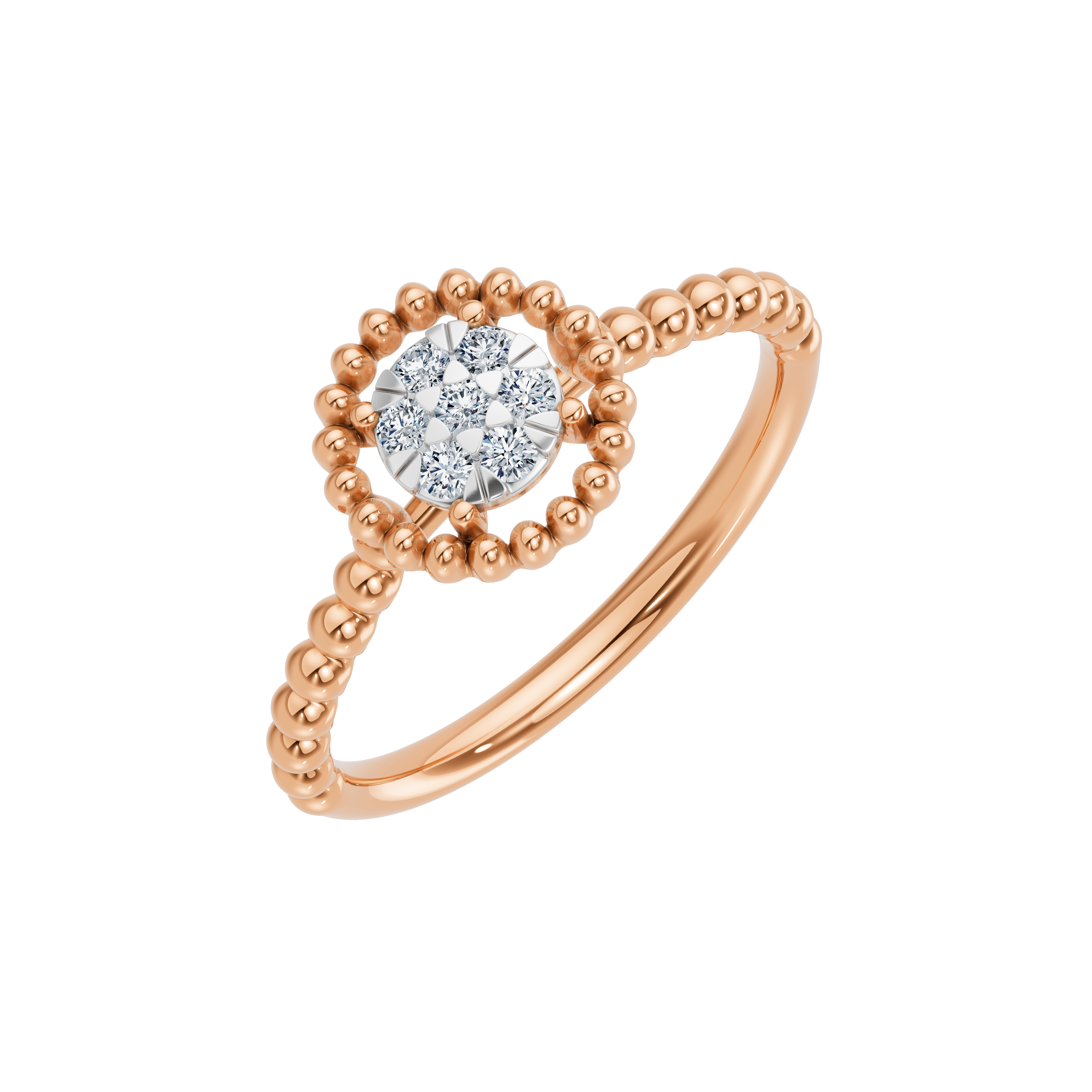 Złoty pierścionek z okrągłym motywem i brylantami