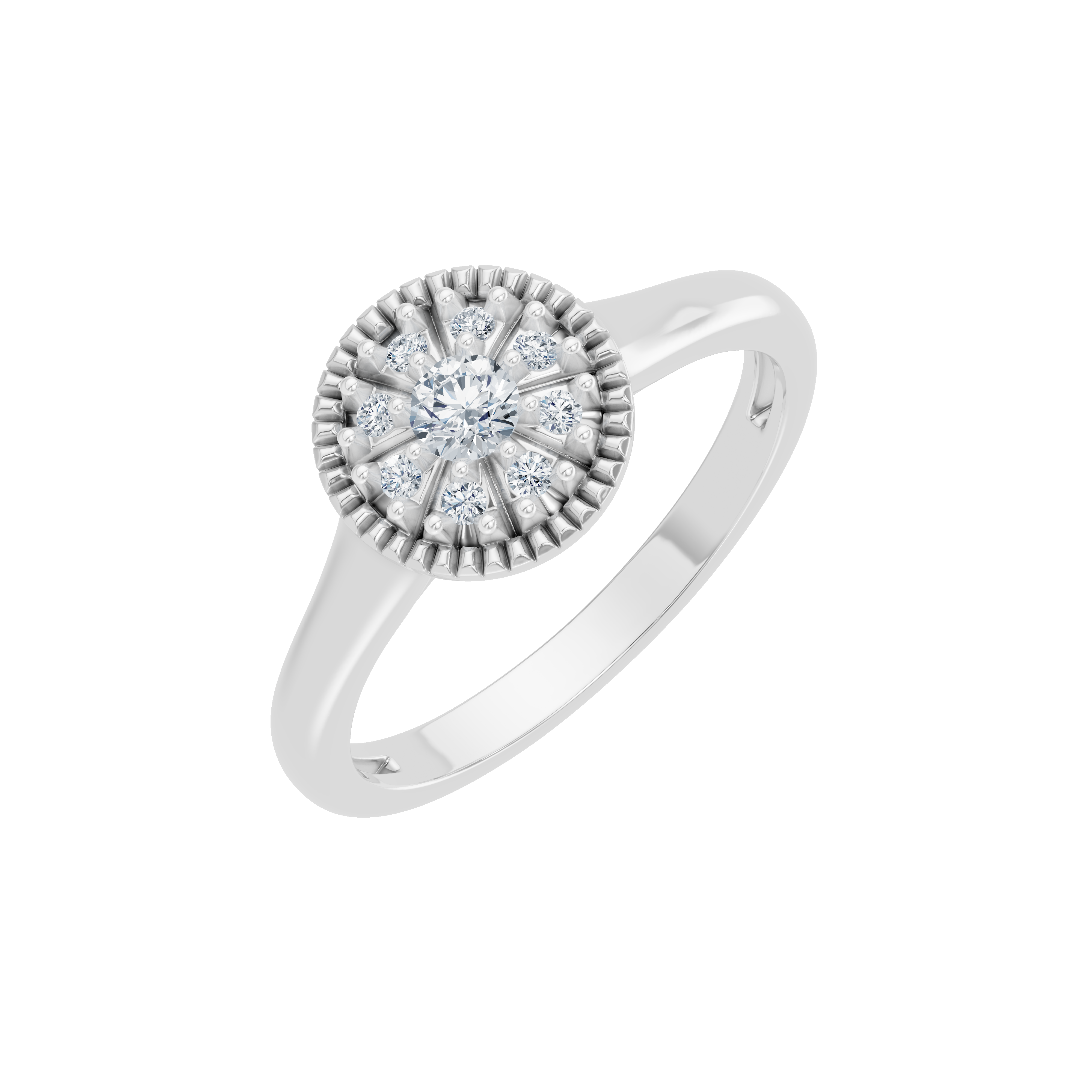 Złoty pierścionek z okrągłym motywem i brylantami