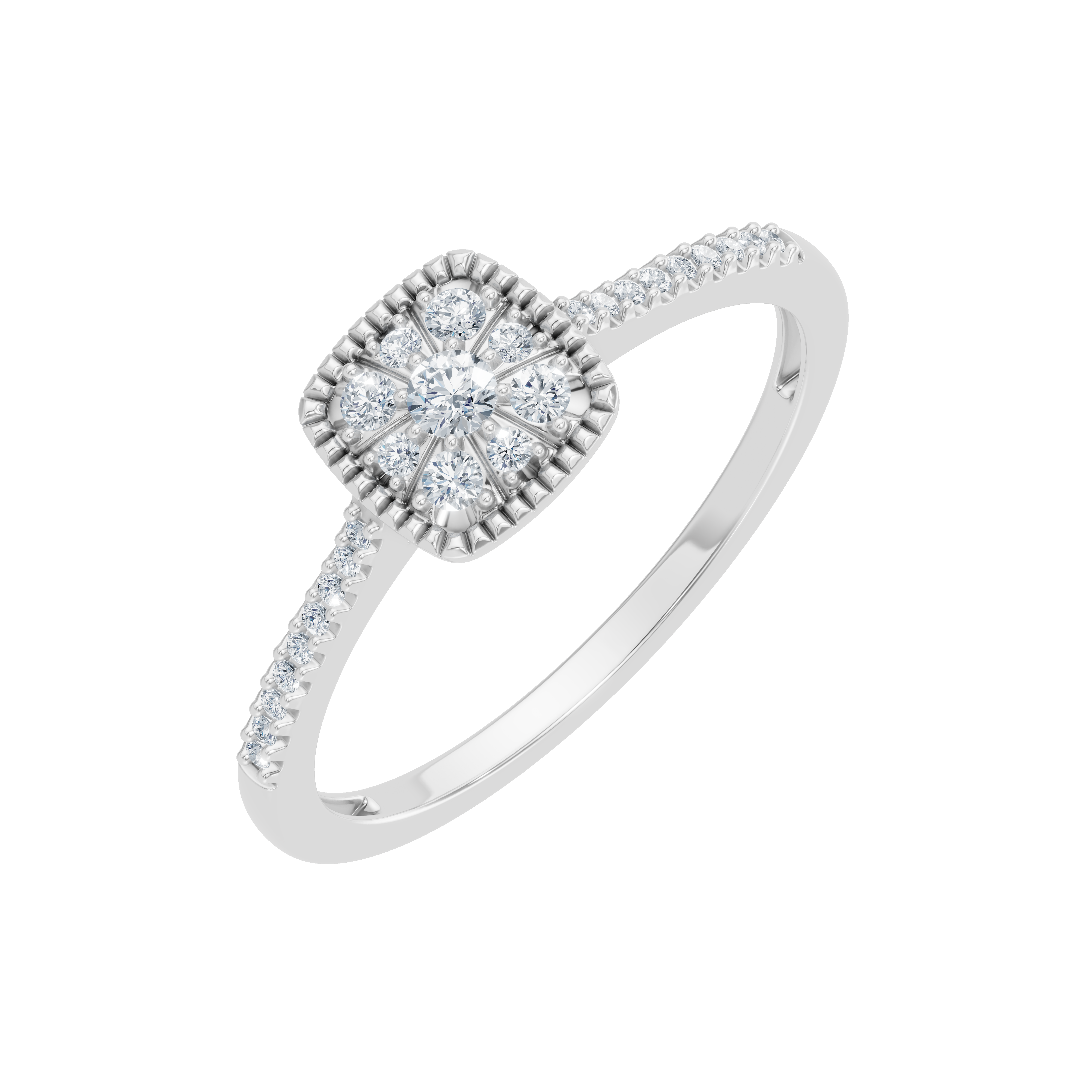 Złoty pierścionek z brylantami w kwadratowej oprawie