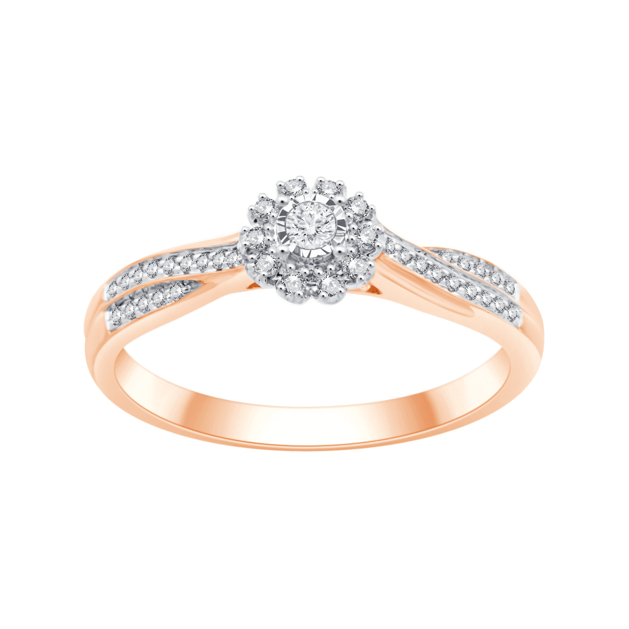 Złoty pierścionek z brylantową rozetą w kształcie kwiatu