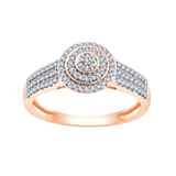 Złoty pierścionek z okrągłą wielowarstwową brylantową rozetą