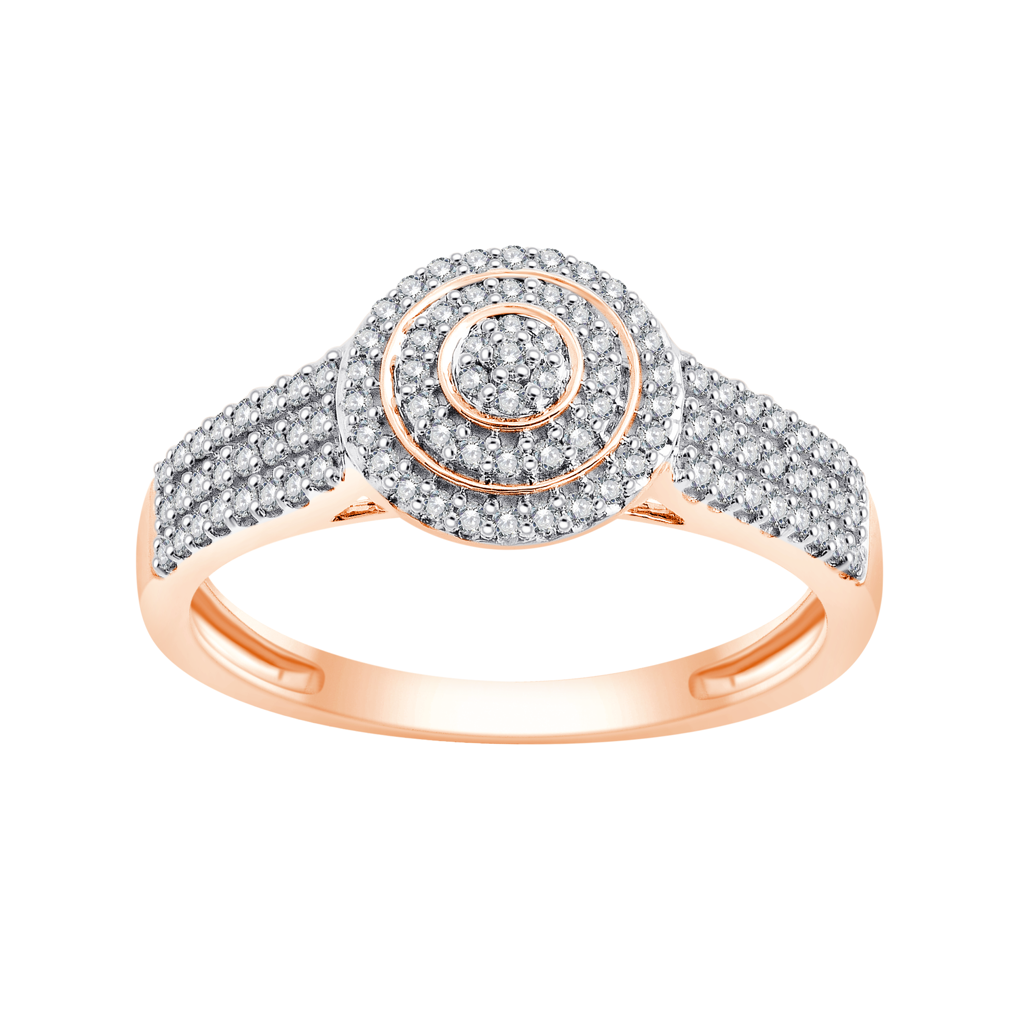 Złoty pierścionek z okrągłą wielowarstwową brylantową rozetą