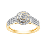 Złoty pierścionek z okrągłą wielowarstwową brylantową rozetą