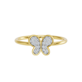 Złoty pierścionek z brylantowym motywem motyla