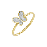 Złoty pierścionek z brylantowym motywem motyla