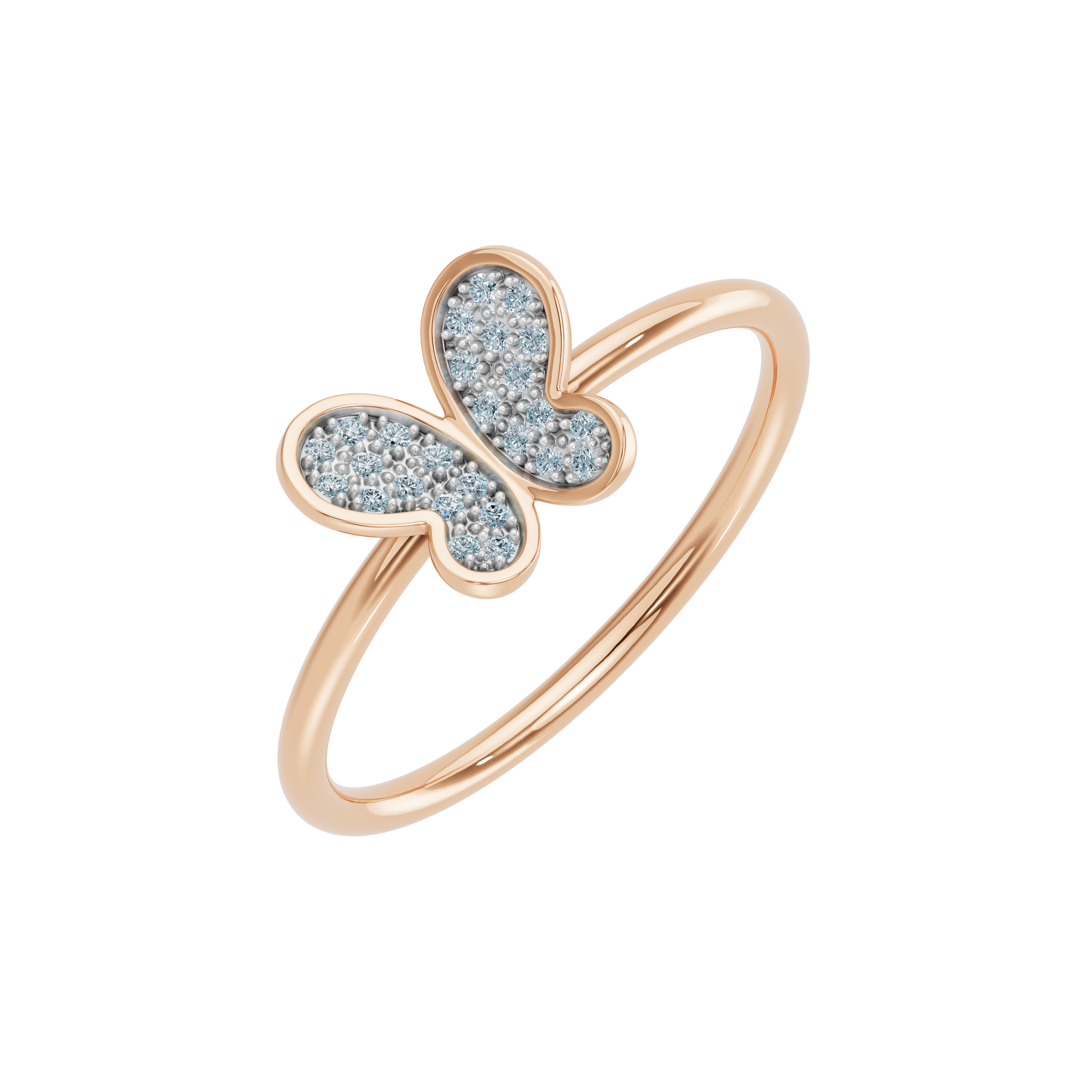 Złoty pierścionek z brylantowym motywem motyla