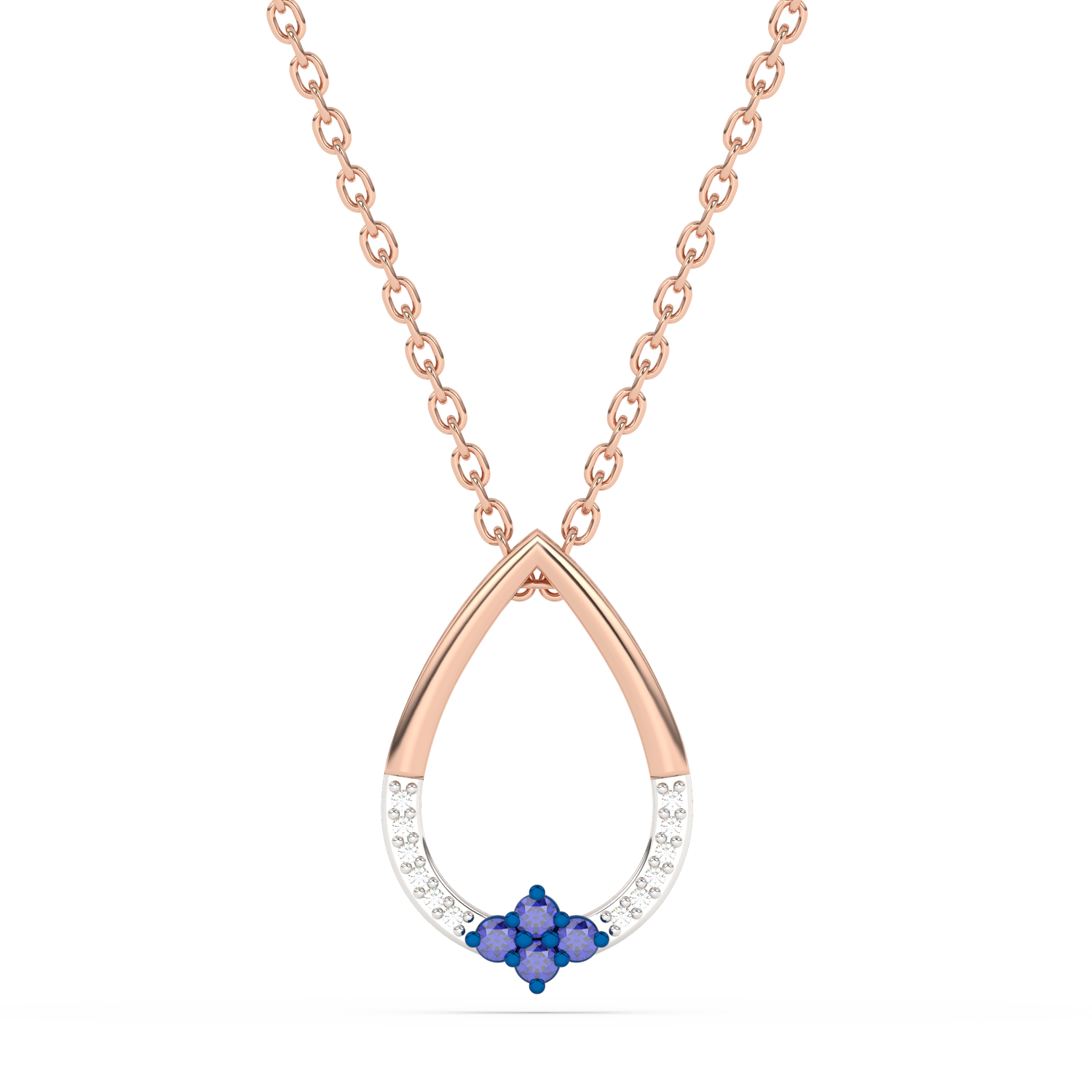 Teardrop Shaped Pendant with Blue Diamonds