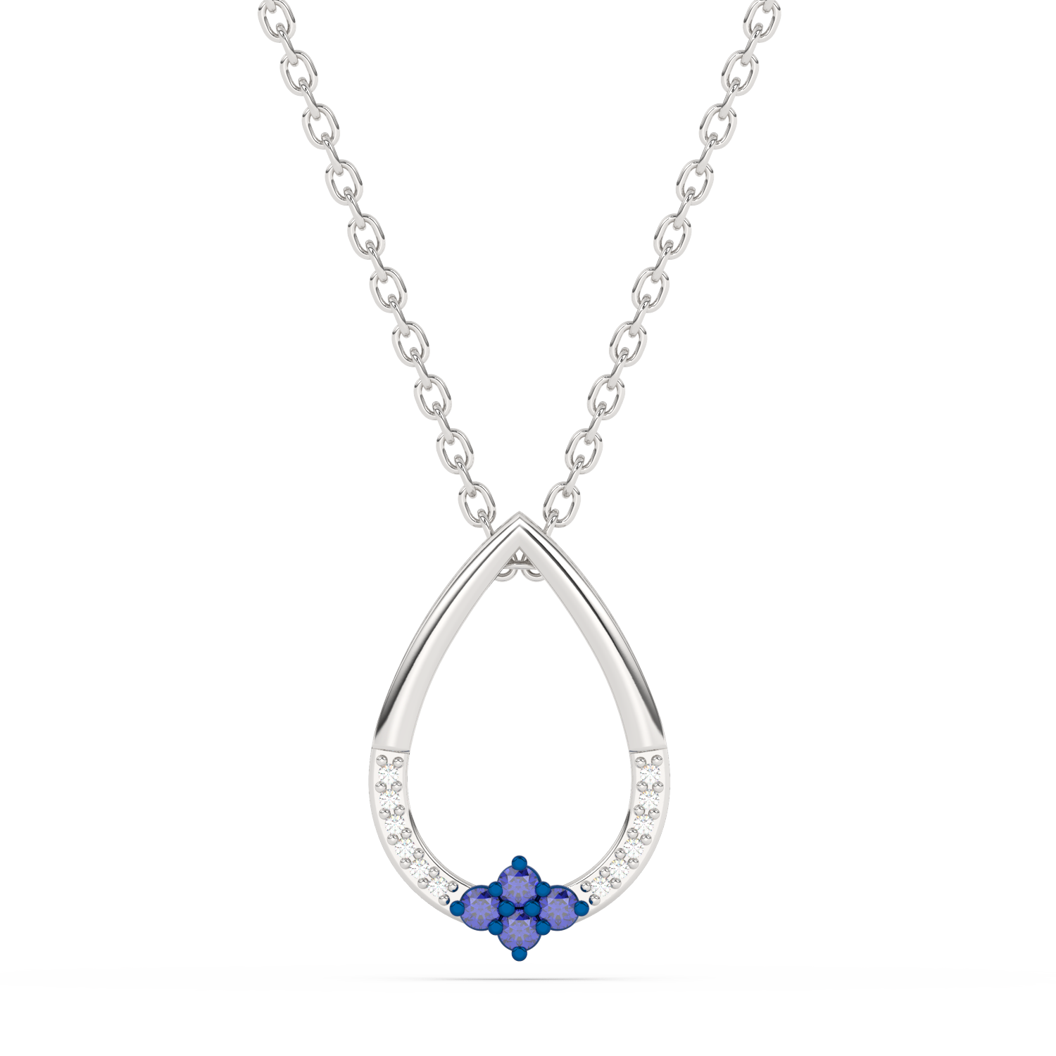Teardrop Shaped Pendant with Blue Diamonds