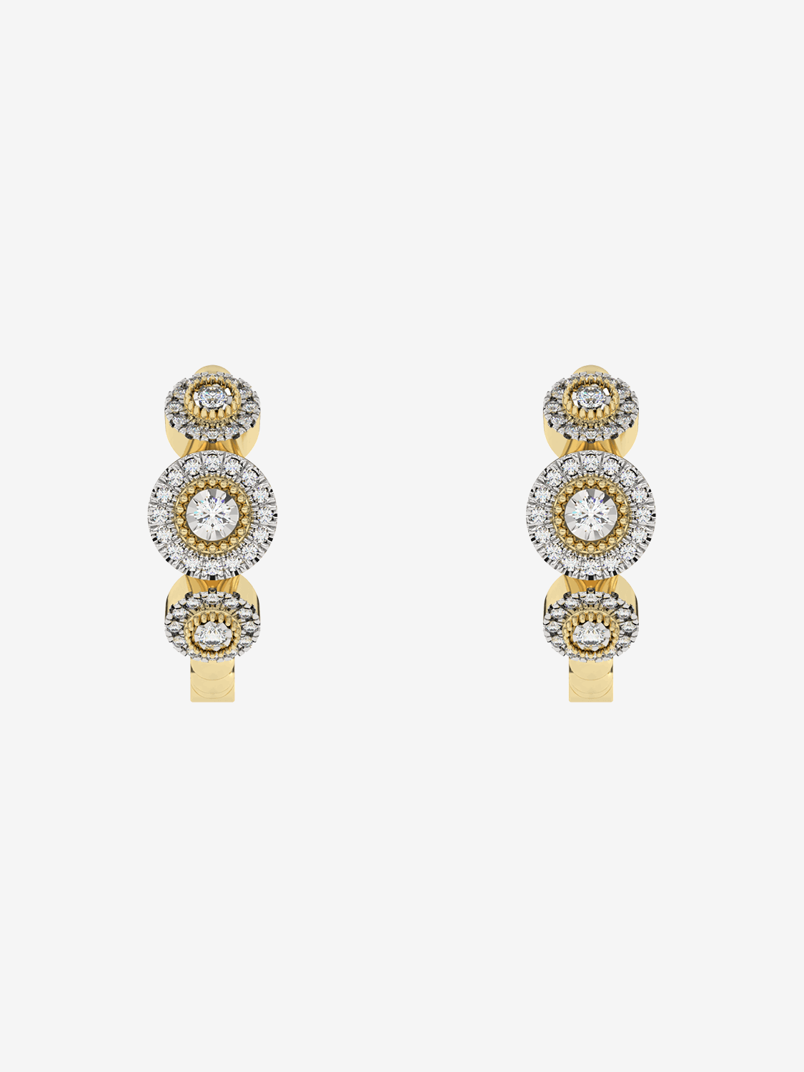 Złote brylantowe kolczyki vintage z okrągłymi diamentami i eleganckim wzornictwem
