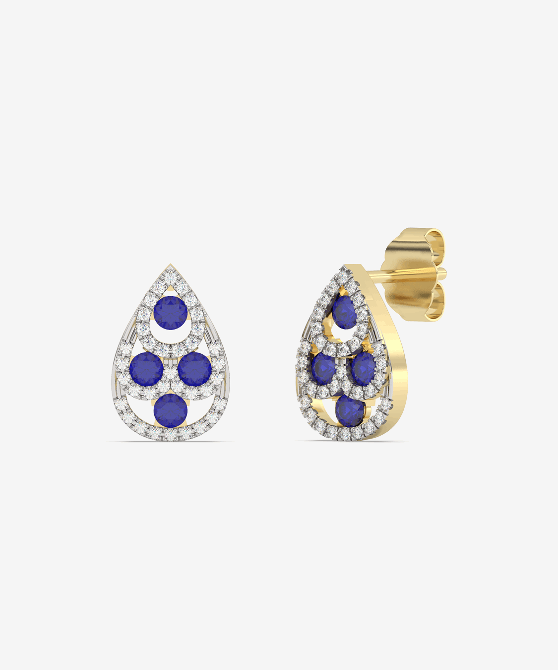 Kolczyki z szafirami w kształcie kropli z diamentami i żółtym złotem od Venetia Jewels