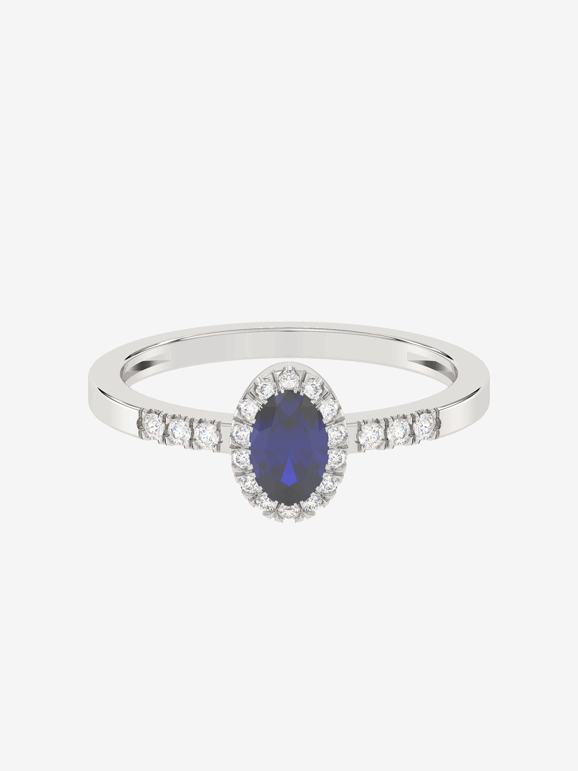 Elegancki pierścionek z niebieskim szafirem i diamentami w białym złocie od Venetia Jewels