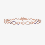 Elegancka szafirowa bransoletka infinity od Venetia Jewels w różowym złocie, ozdobiona kryształkami
