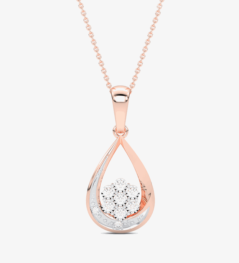 Wisiorek z brylantami łezka z różowego złota, elegancki i romantyczny naszyjnik na delikatnym łańcuszku