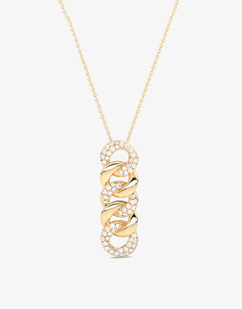 Wisiorek z ogniwami łańcucha złoto 14k ozdobiony błyszczącymi kryształami dla eleganckiego wyglądu