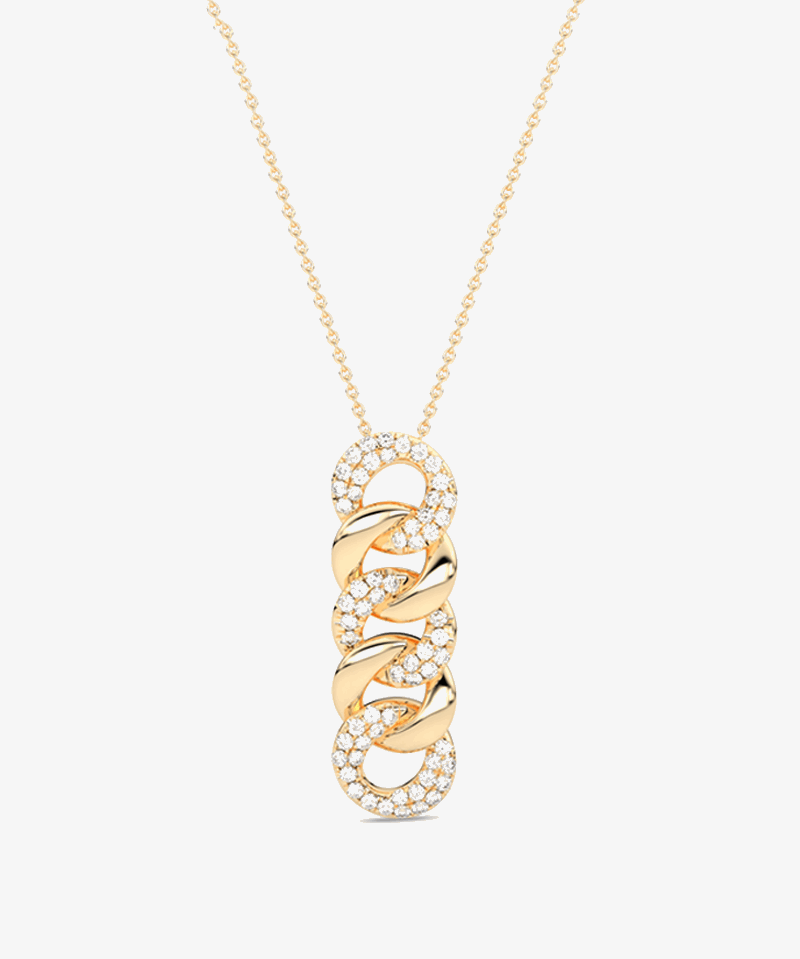 Wisiorek z ogniwami łańcucha złoto 14k ozdobiony błyszczącymi kryształami dla eleganckiego wyglądu