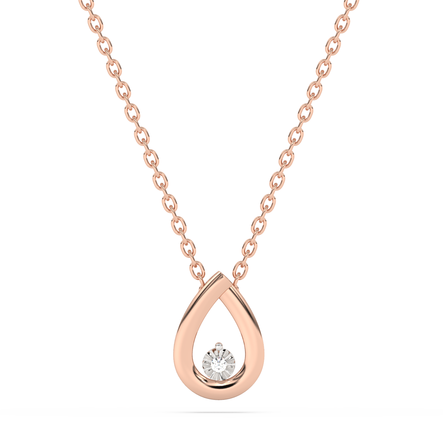 Zawieszka gruszka złota z brylantem w delikatnym stylu na łańcuszku różowego złota