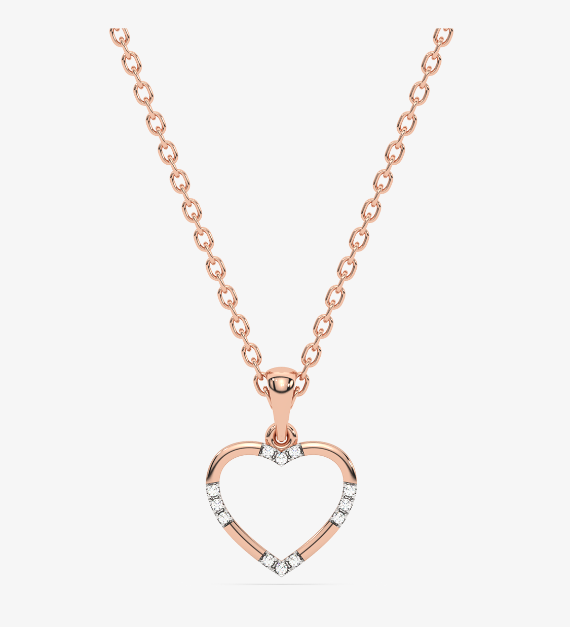 Zawieszka serce złoto 585 z kryształami na delikatnym łańcuszku różowego złota