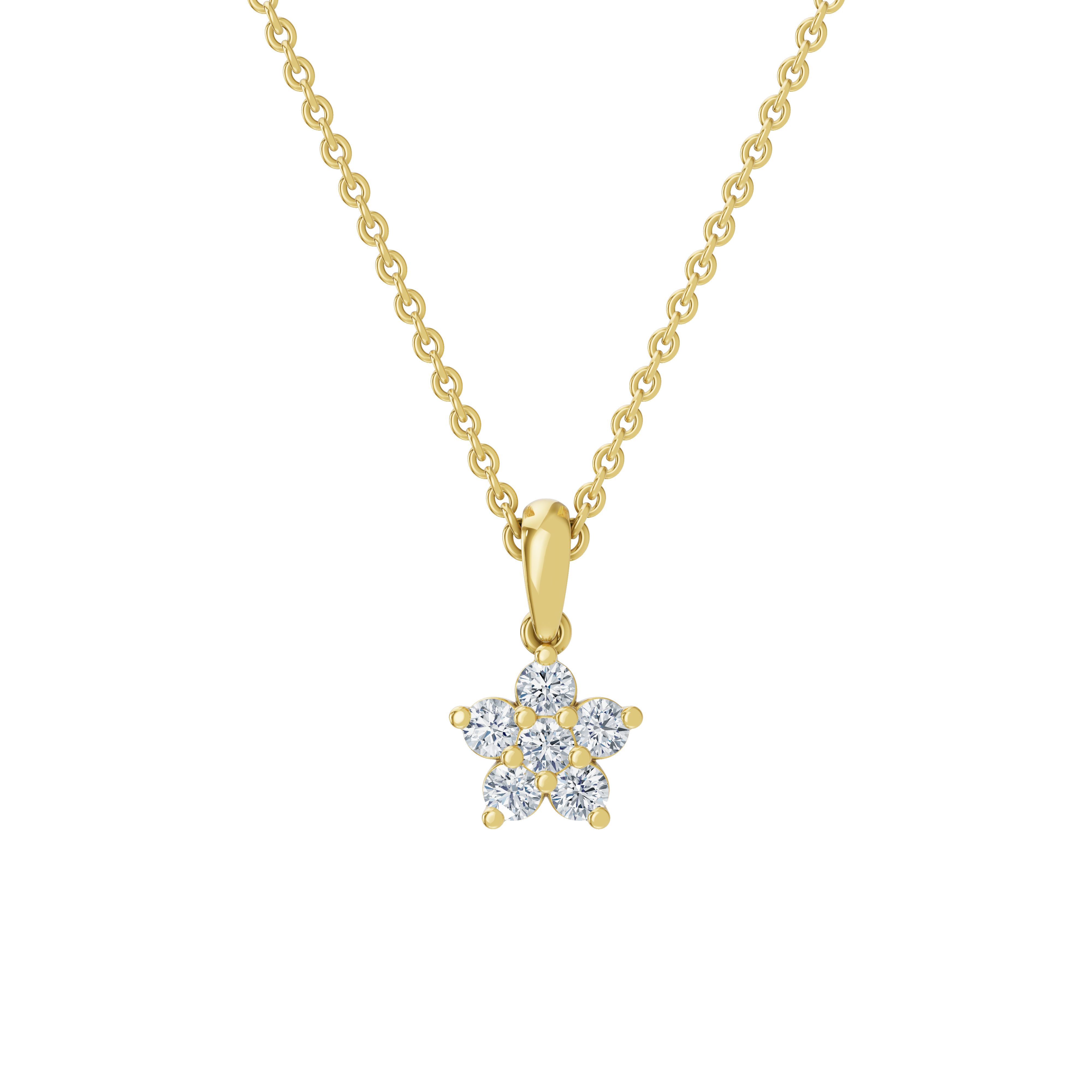 Złota zawieszka kwiatek z brylantami na łańcuszku, elegancki dodatek do biżuterii