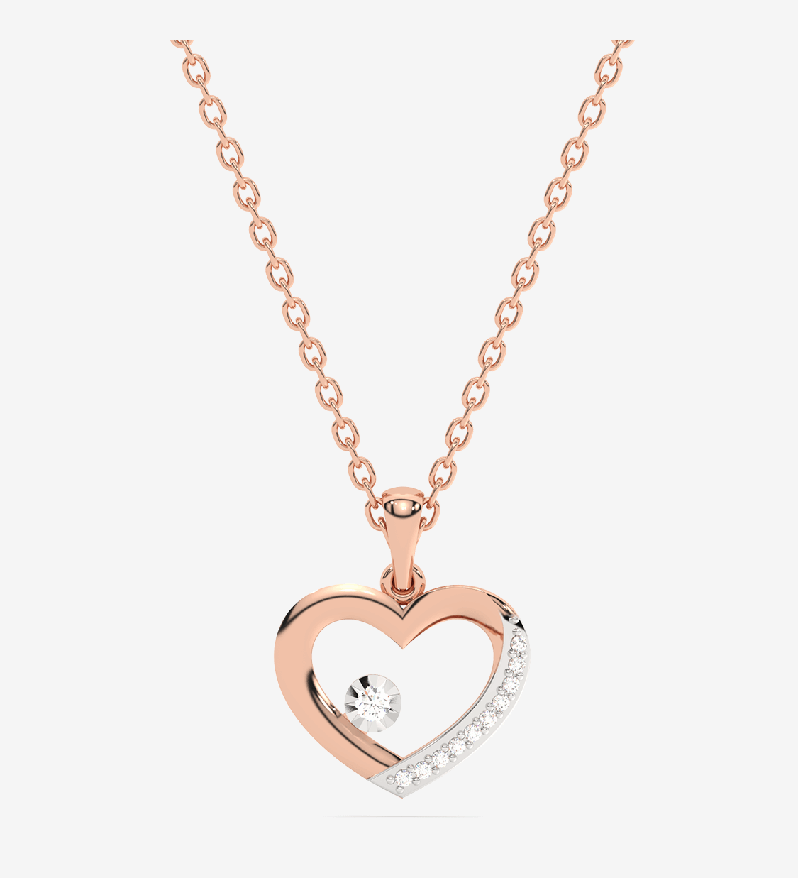 Złota zawieszka serce z brylantami na delikatnym łańcuszku w różowym złocie od Venetia Jewels