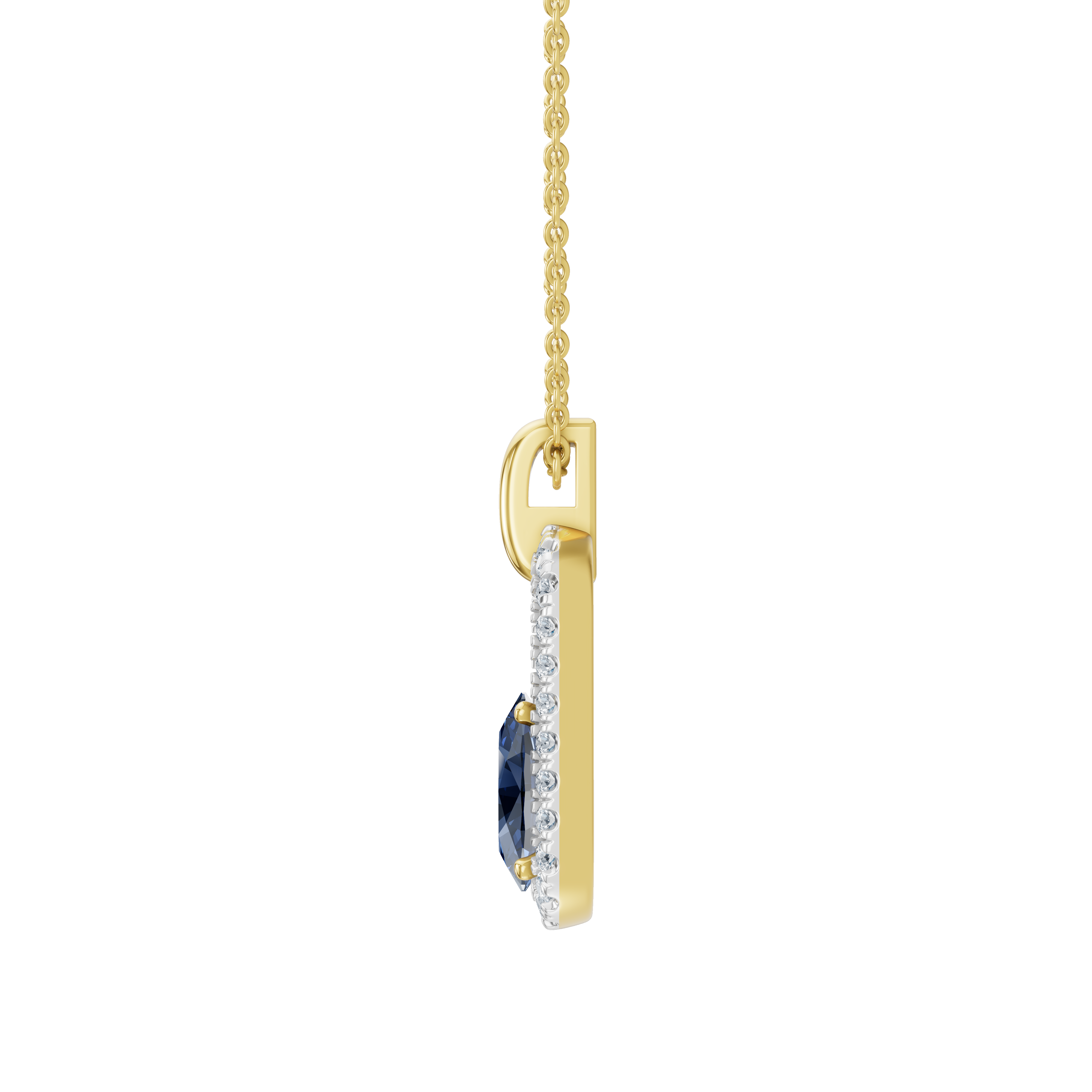 Złota zawieszka z szafirem i brylantami zawieszona na delikatnym łańcuszku, elegancka biżuteria od Venetia Jewels