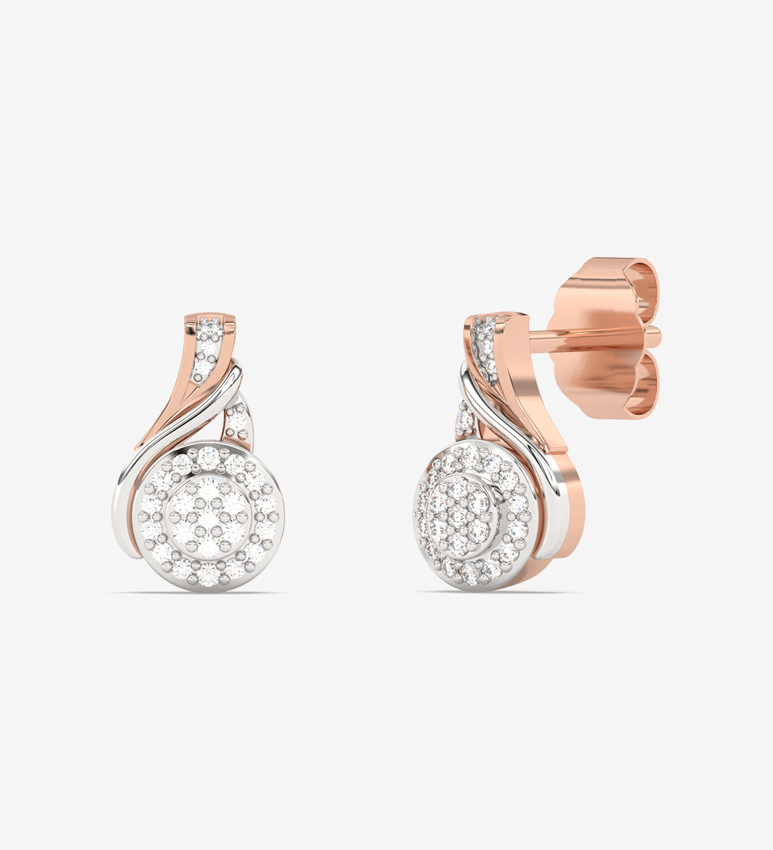 Złote kolczyki w kształcie łezek z brylantami, eleganckie z wykończeniem w kolorze różowego złota