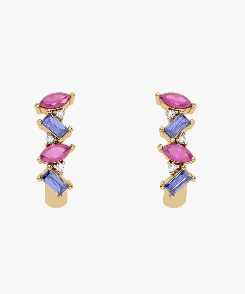 Złote kolczyki z granatami i tanzanitami, eleganckie zdobienia i unikalny design od Venetia Jewels