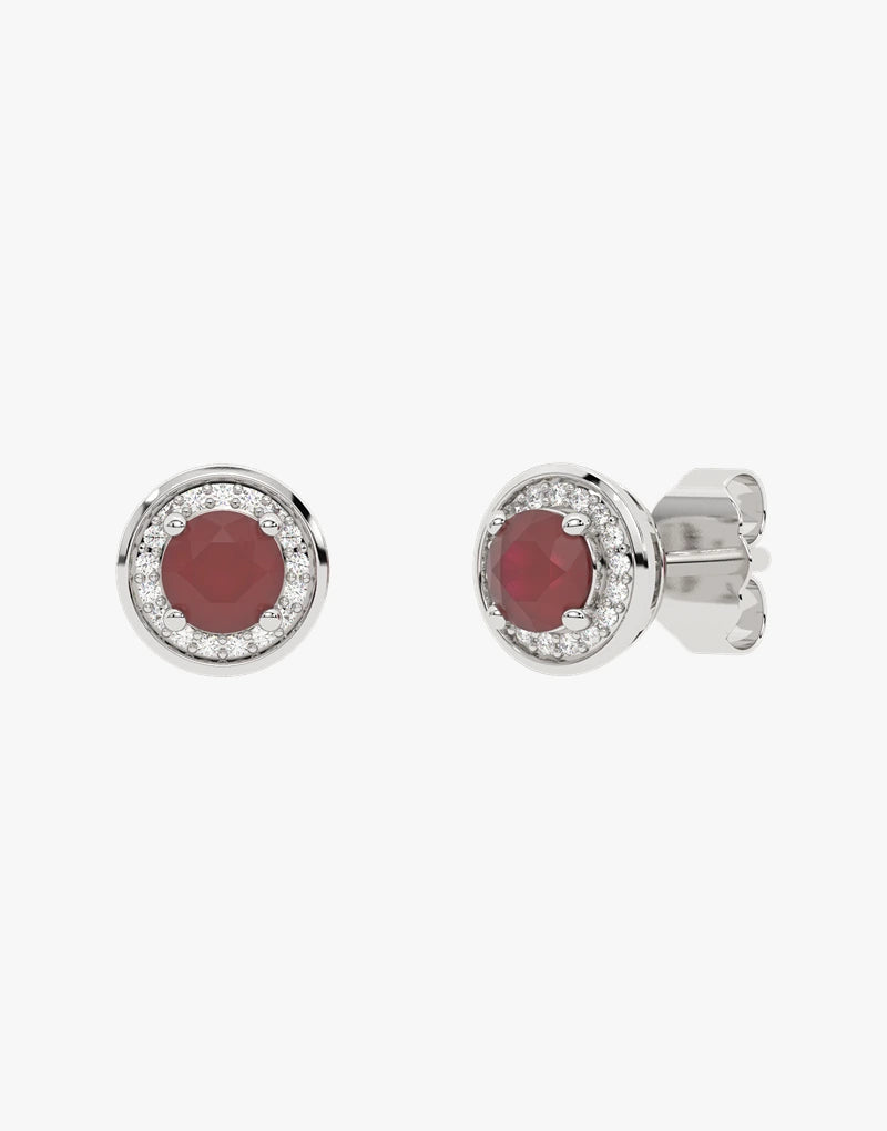 Złote kolczyki z rubinami i brylantami w eleganckim, okrągłym kształcie od Venetia Jewels
