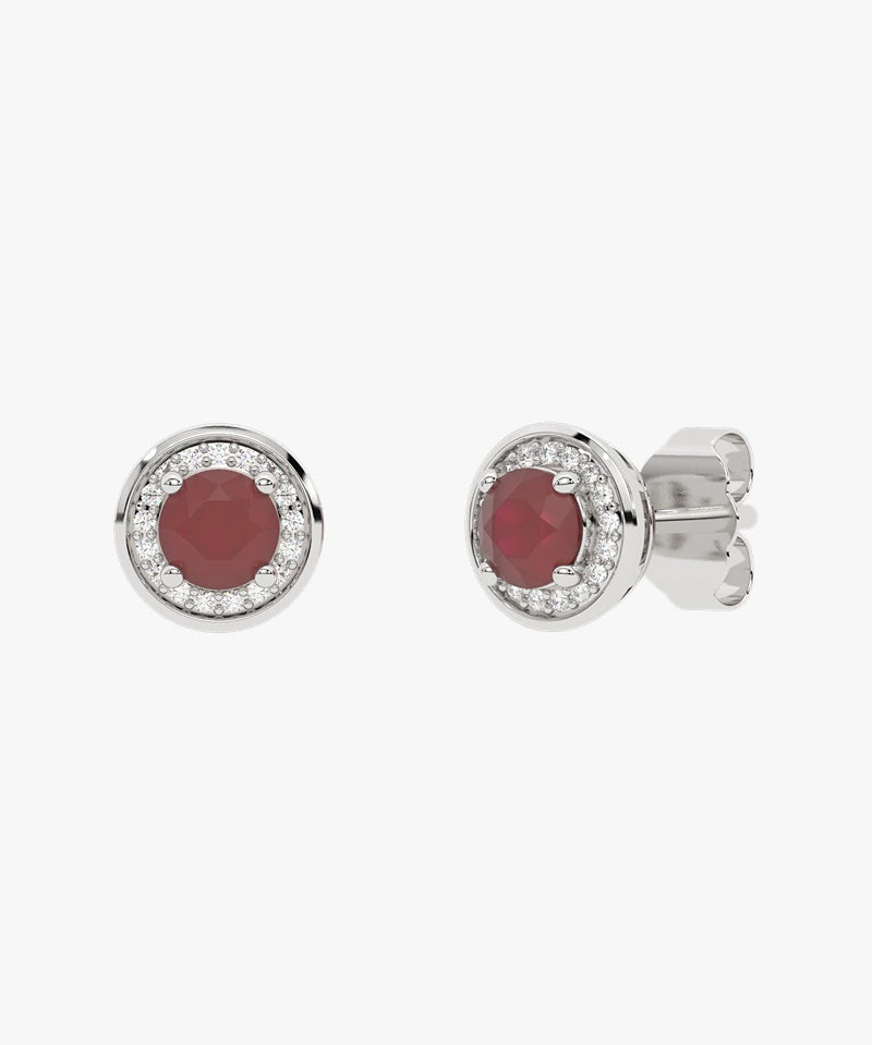 Złote kolczyki z rubinami i brylantami w eleganckim, okrągłym kształcie od Venetia Jewels