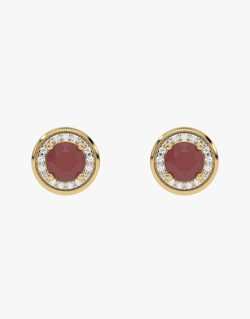 Złote kolczyki z rubinami i brylantami z okrągłym wzorem, elegancka biżuteria od Venetia Jewels