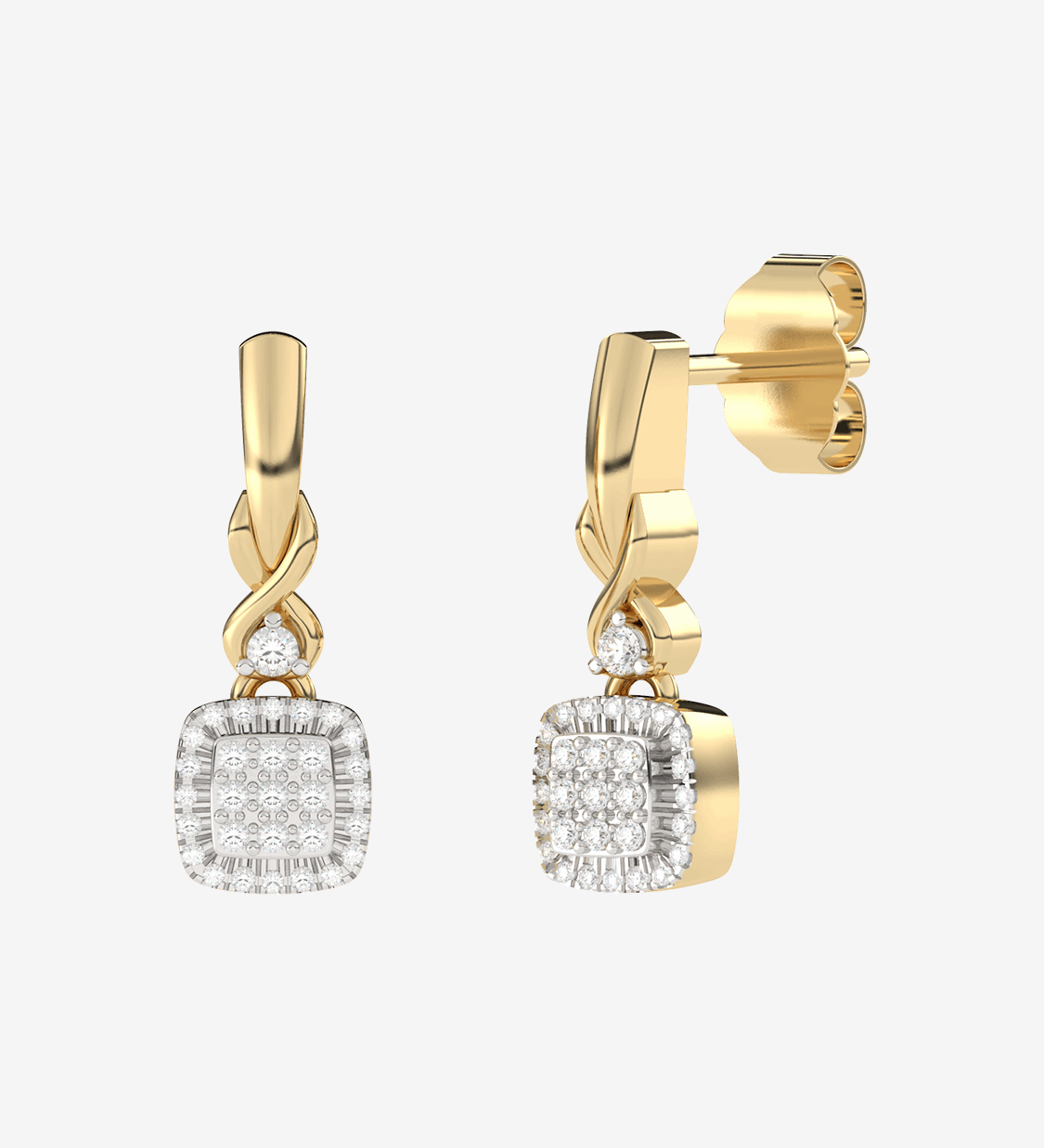 VBE-516 kwadratowe złote kolczyki z brylantami z eleganckim wykończeniem