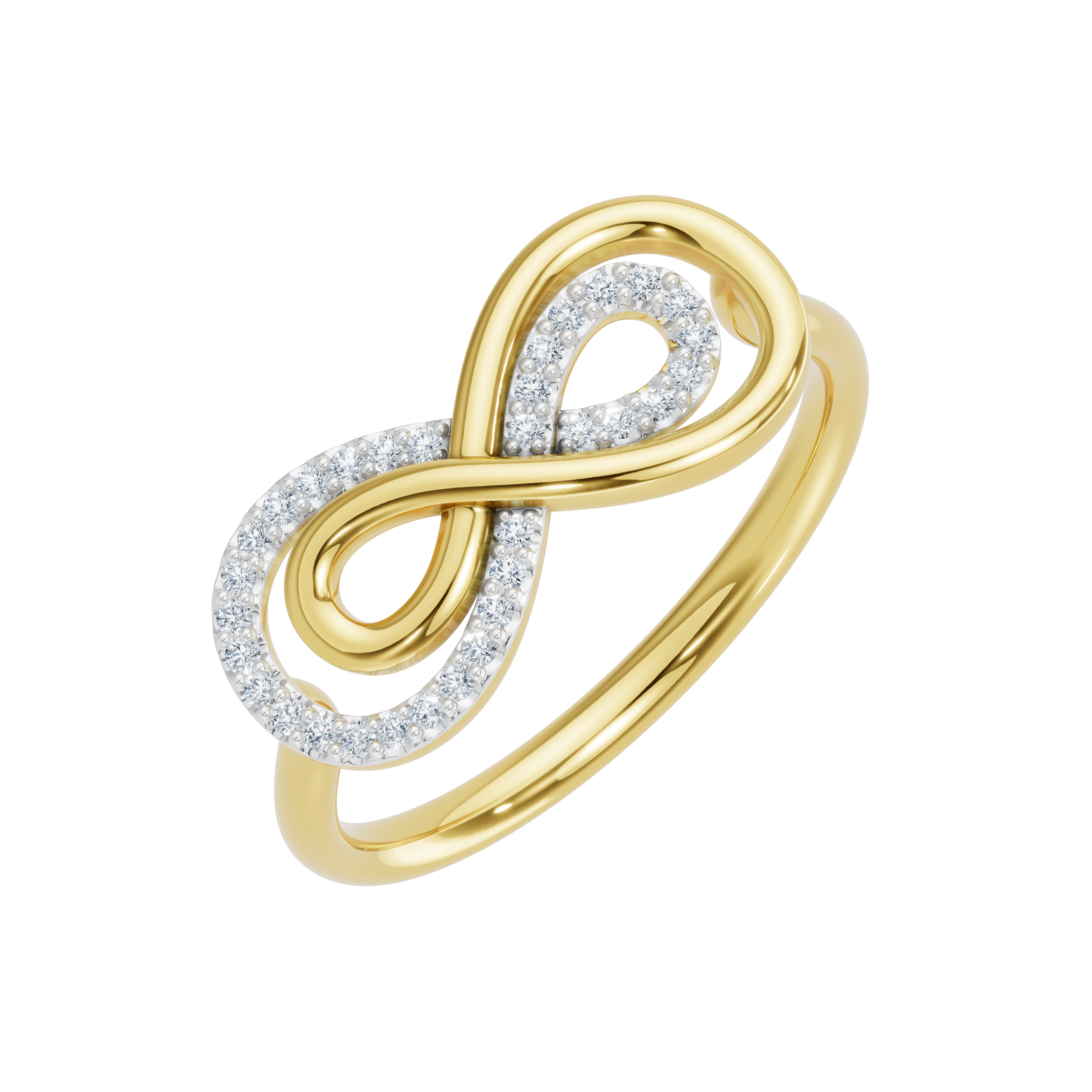 Złoty pierścionek nieskończoność z brylantami od Venetia Jewels z eleganckim designem