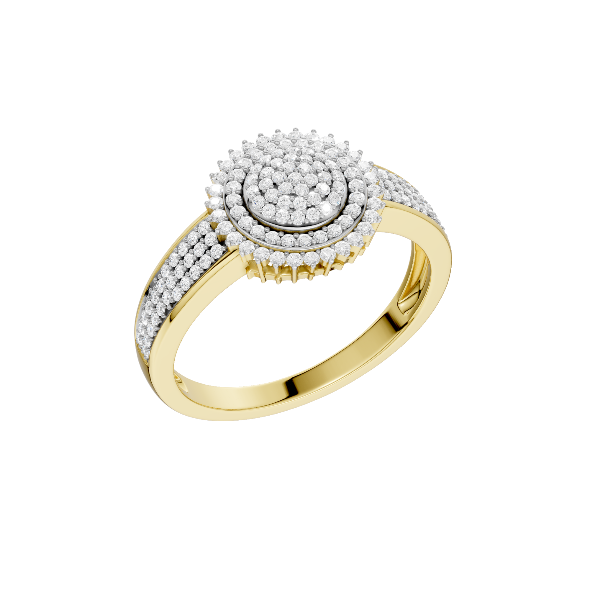 Złoty pierścionek z brylantami od Venetia Jewels, elegancki wzór z diamentami na błyszczącej obrączce