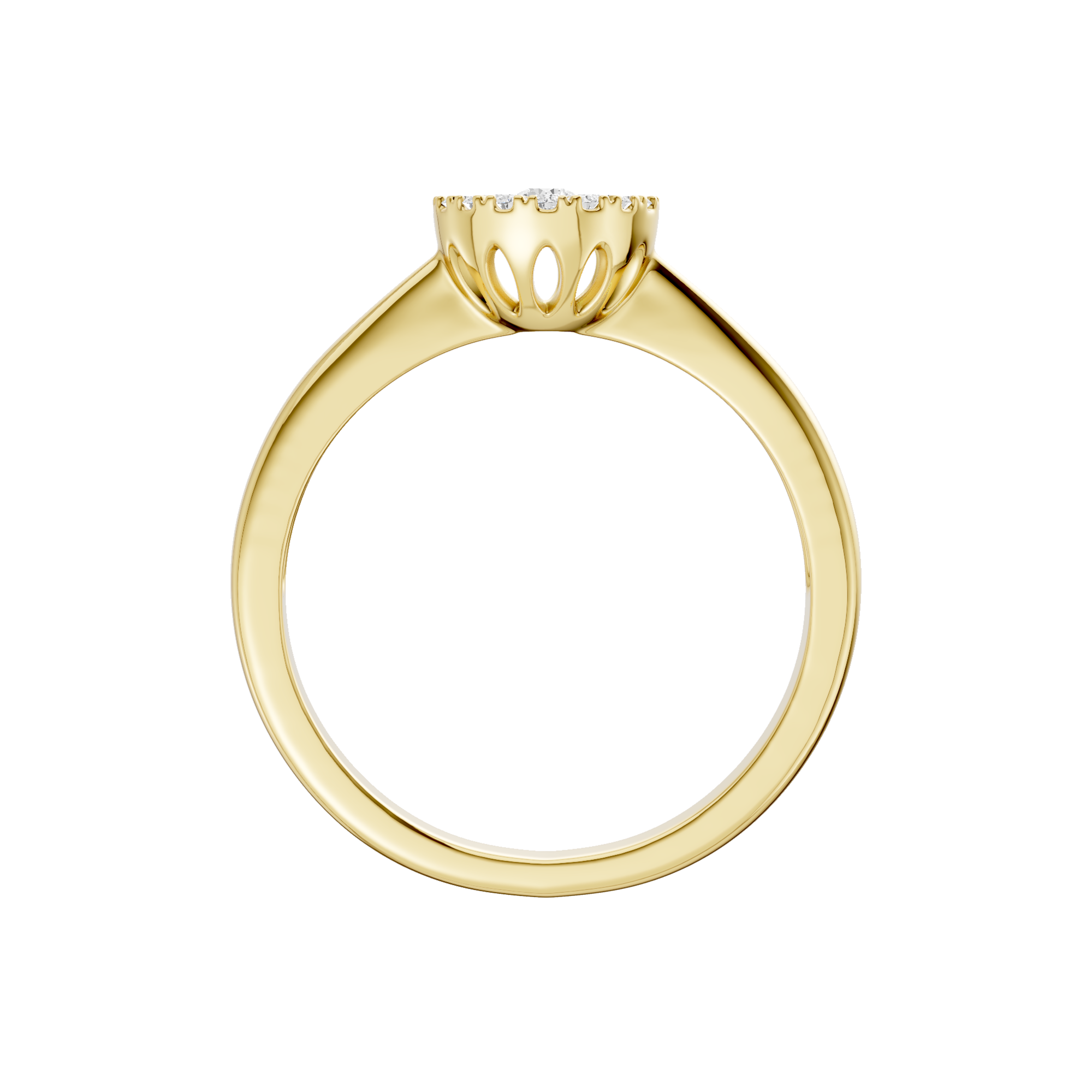 Złoty pierścionek z brylantami od Venetia Jewels z eleganckim wzorem i unikalnym wykończeniem