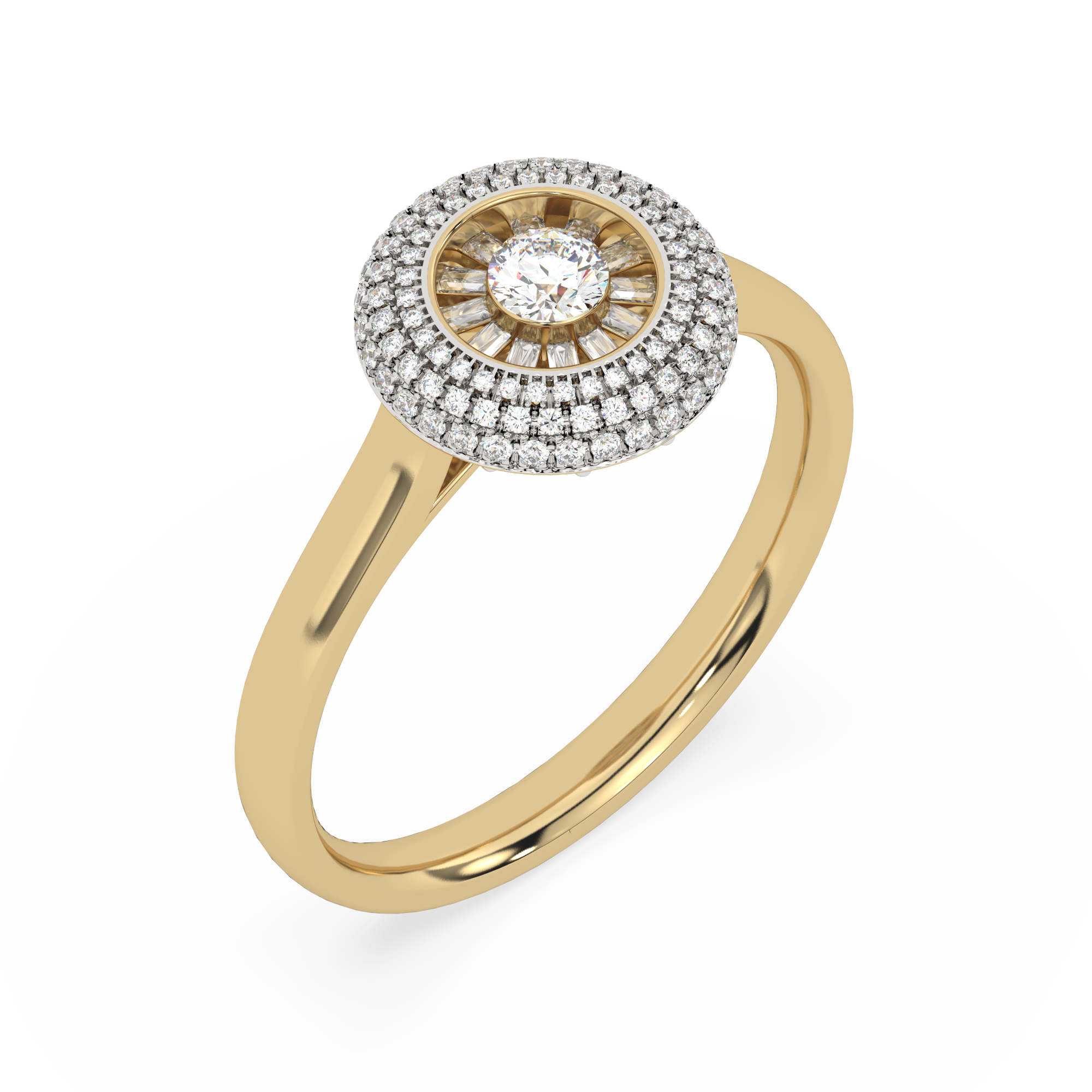 Złoty pierścionek z brylantami, elegancki wzór z centralnym diamentem i błyszczącymi detalami