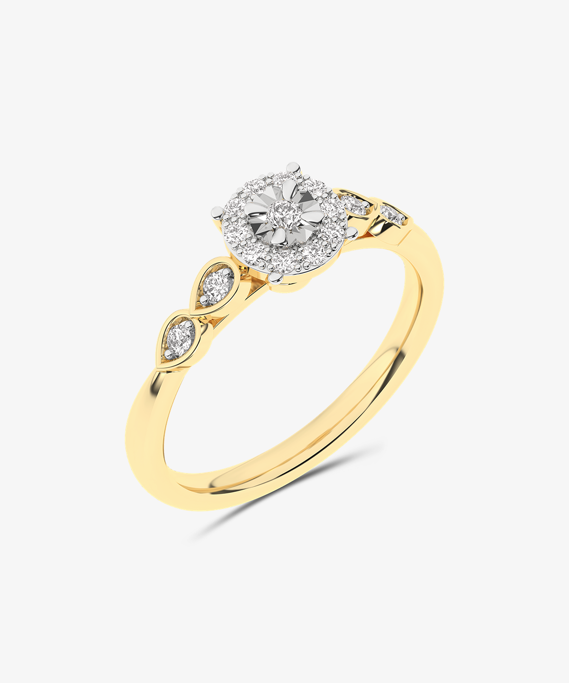 Złoty pierścionek z brylantami od Venetia Jewels z ozdobnym złotym koralikiem i błyszczącymi diamentami